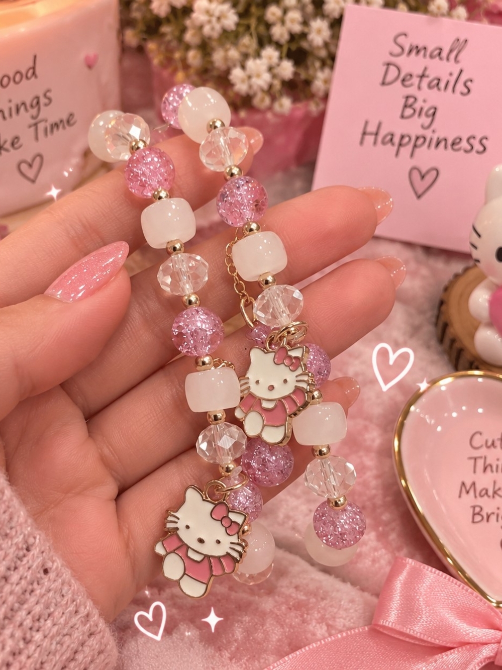 Hello Kitty Pink Beaded Charm Bracelet for Kids